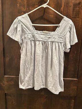 Lucky Brand Light Blue Smocked Square-Neck Blouse